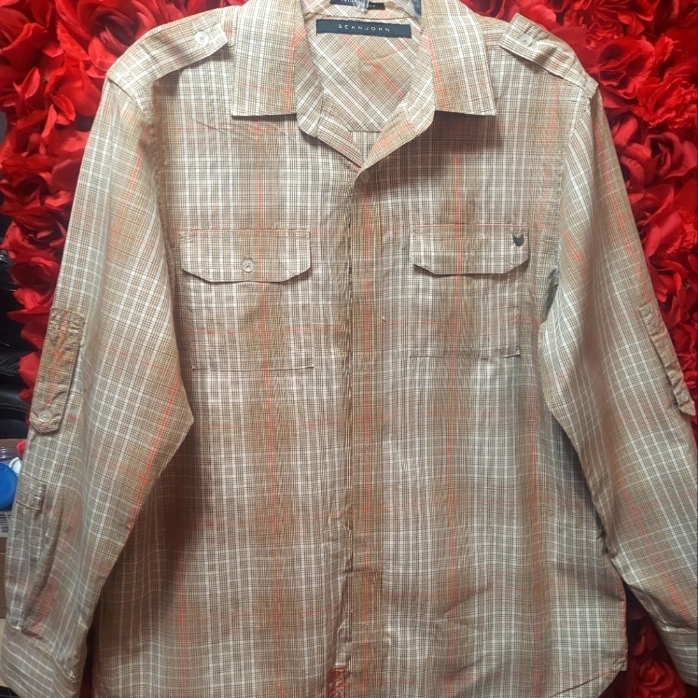 Sean John Men's Original Fit Long Sleeve Dress Shirt Size Mefium
